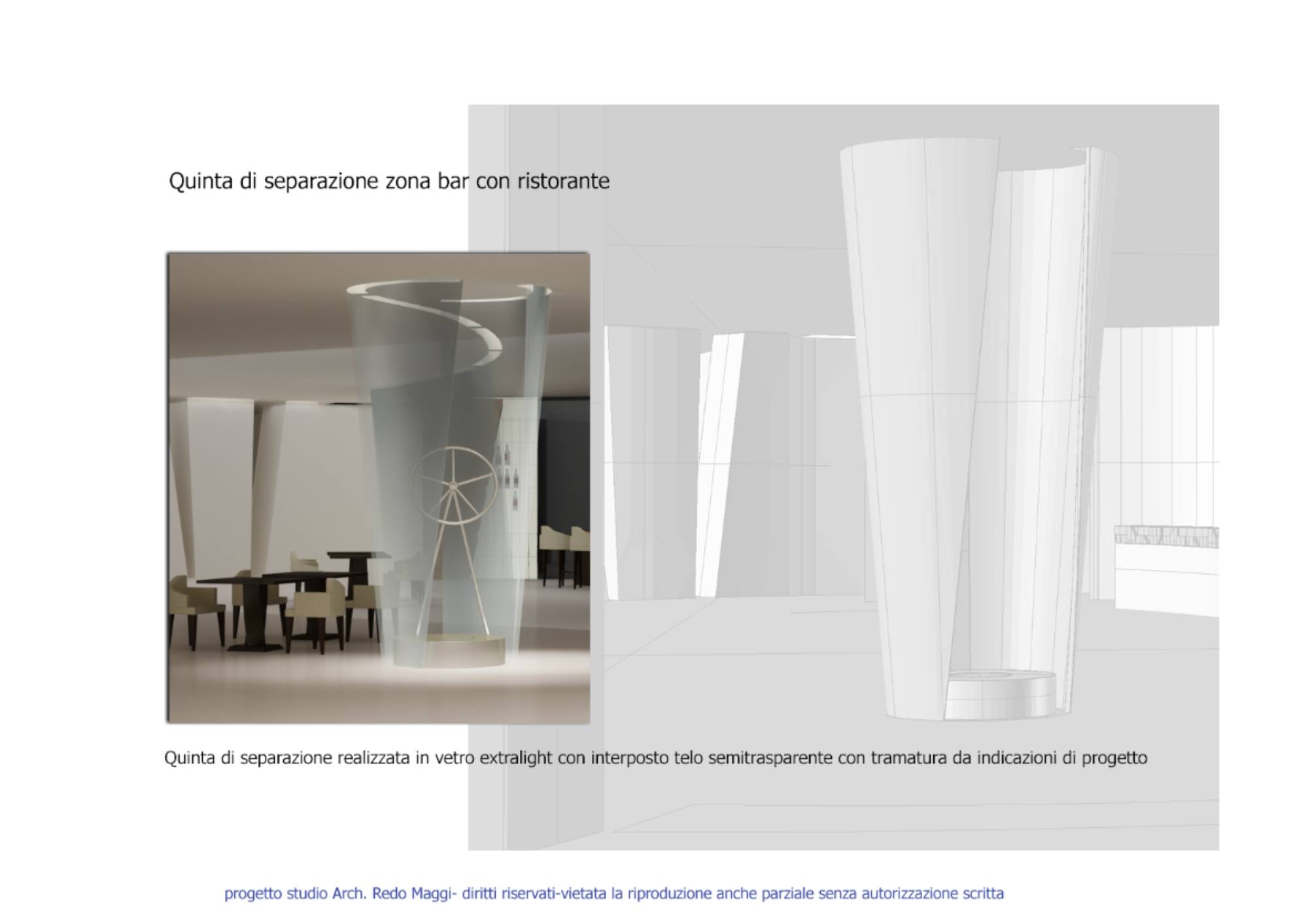 Rendering ristorante Ancona concept interior design